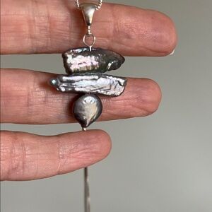 Elegant Silver and Natural Pearl Pendant Necklace